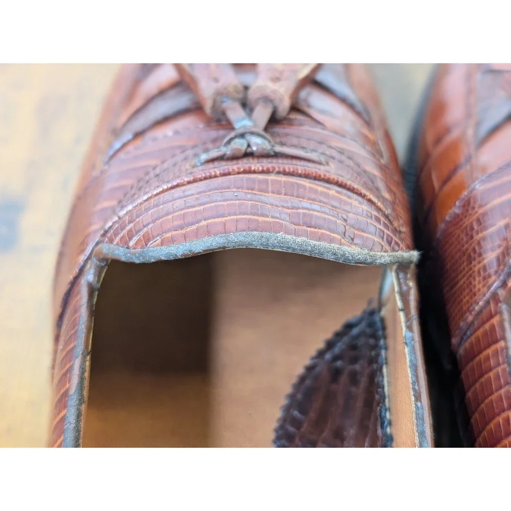 Stacy Adams Santana Tassel Loafers Men’s 8.5 M Cognac Brown Snake Leather 23121